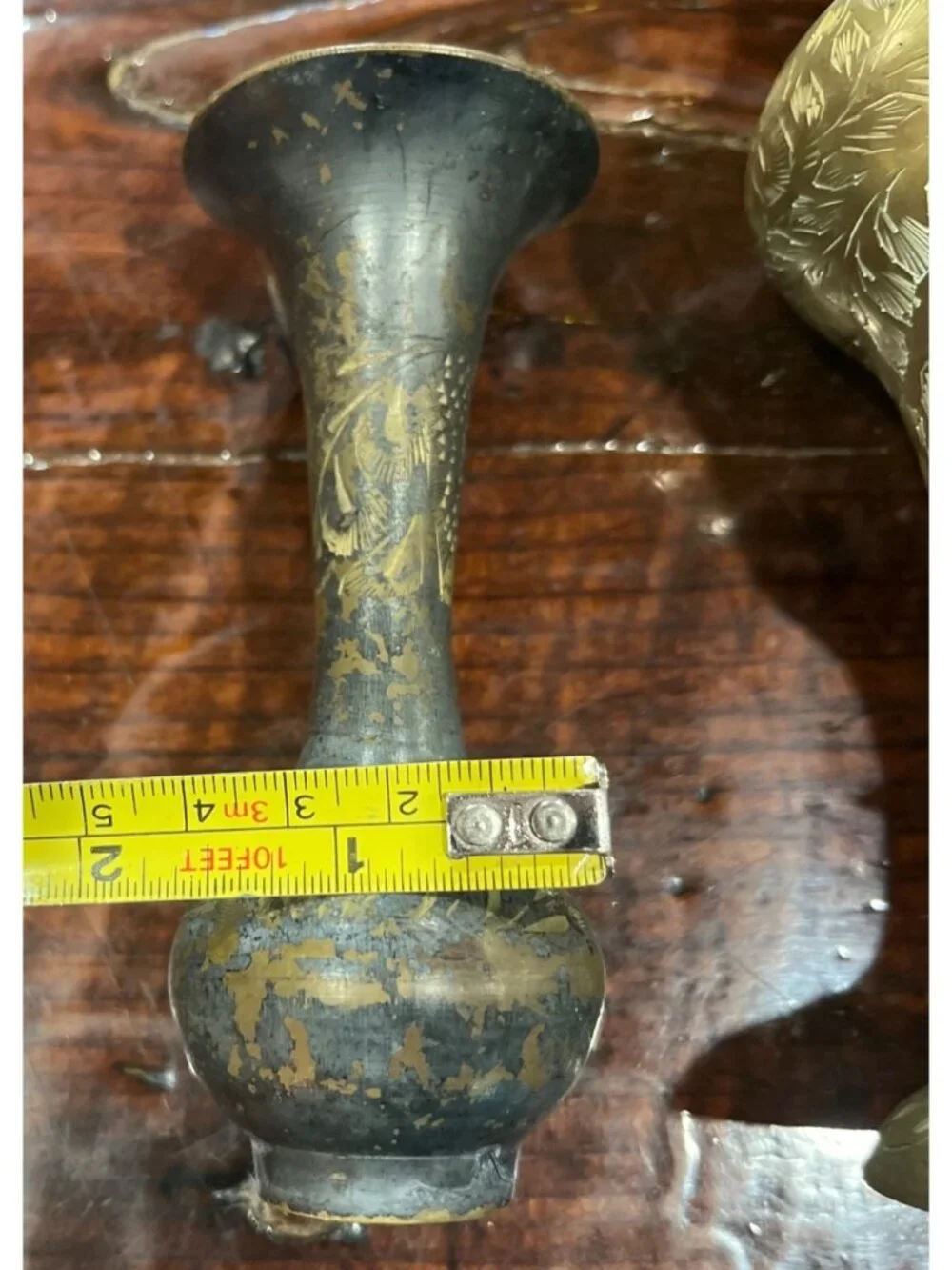 Lot Of 3 Vintage Brass Engraved Decorative Vases With Floral Patterns